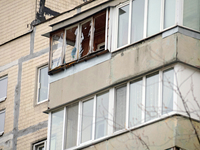 Windows in an apartment block in the Dniprovskyi district are broken by an overnight Russian drone attack in Kyiv, Ukraine, on November 29,...