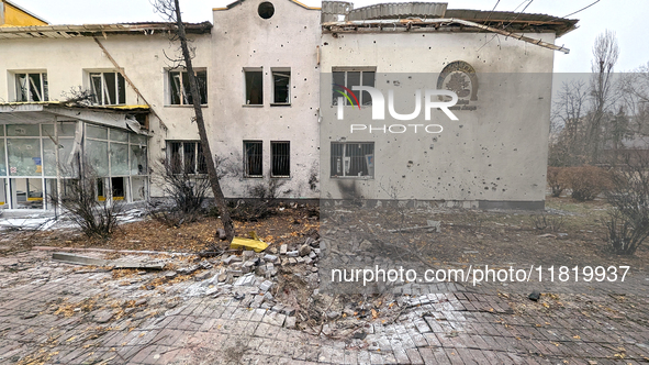 A family polyclinic in the Dniprovskyi district is damaged by an overnight Russian drone attack in Kyiv, Ukraine, on November 29, 2024. On F...