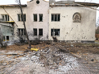 A family polyclinic in the Dniprovskyi district is damaged by an overnight Russian drone attack in Kyiv, Ukraine, on November 29, 2024. On F...