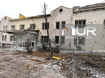 A family polyclinic in the Dniprovskyi district is damaged by an overnight Russian drone attack in Kyiv, Ukraine, on November 29, 2024. On F...