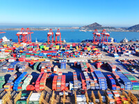 The photo shows the working scene of a container terminal at Lianyungang Port in Jiangsu province, China, on November 29, 2024. (