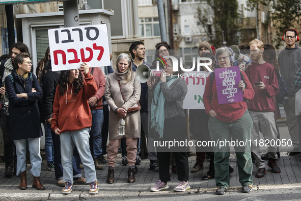 In Jerusalem, Israel, on November 29, 2024, Israeli police try to prevent demonstrators from marching as a group of Israeli demonstrators ca...