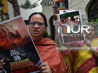 Monks of ISKCON (International Society of Krishna Consciousness) and Hindu devotees in Kolkata, India, hold a protest against the recent arr...