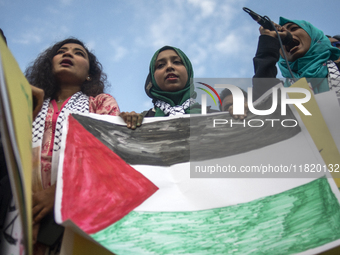 Students of Dhaka University organize a ''March for Palestine'' in Dhaka, Bangladesh, on November 29, 2024, to mark the International Day of...