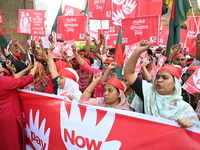 Activists of the Sammilito Garments Sramik Federation (Combined Garments Workers Federation) stage a protest procession against Amazon Compa...