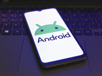 The Android logo appears on the screen of a smartphone in Reno, United States, on November 29, 2024. (