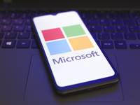 The Microsoft Corporation logo appears on the screen of a smartphone in Reno, United States, on November 29, 2024. (