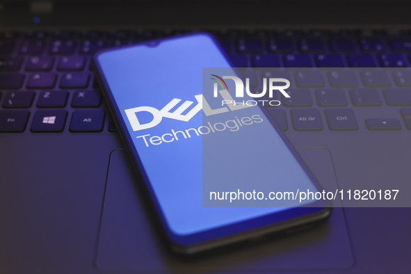 The Dell Technologies logo appears on the screen of a smartphone in Reno, United States, on November 29, 2024. 