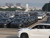 New energy vehicles park in Changansuzuki's parking lot in Chongqing, China, on November 28, 2024. (