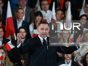 KRAKOW, POLAND - NOVEMBER 24:
Karol Nawrocki, the Law and Justice (PiS) party's candidate for the 2025 presidential election, during his spe...