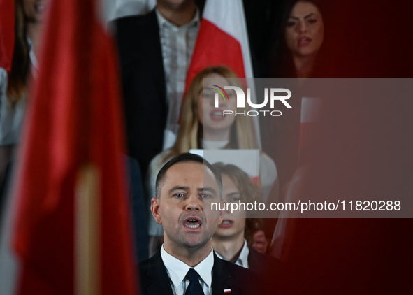 KRAKOW, POLAND - NOVEMBER 24:
Karol Nawrocki, the Law and Justice party's candidate for the 2025 presidential election, surrounded by PiS me...