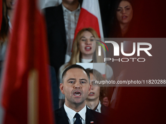 KRAKOW, POLAND - NOVEMBER 24:
Karol Nawrocki, the Law and Justice party's candidate for the 2025 presidential election, surrounded by PiS me...