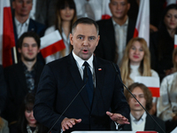 KRAKOW, POLAND - NOVEMBER 24:
Karol Nawrocki, the Law and Justice (PiS) party's candidate for the 2025 presidential election, during his spe...