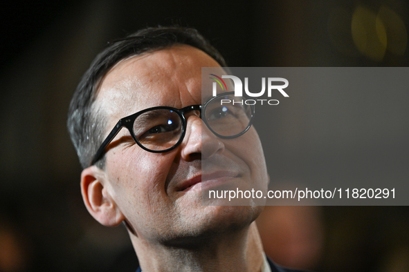 KRAKOW, POLAND - NOVEMBER 24: Mateusz Morawiecki, Law and Justice party MP and former Polish Prime Minister, leaves the venue where Karol Na...