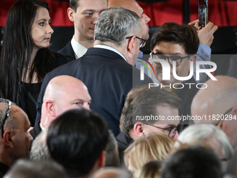 KRAKOW, POLAND - NOVEMBER 24:
Beata Szydlo (Center right), the oppositin Law and Justice party MEP, chatting with andrzej adamczyk MP, durin...