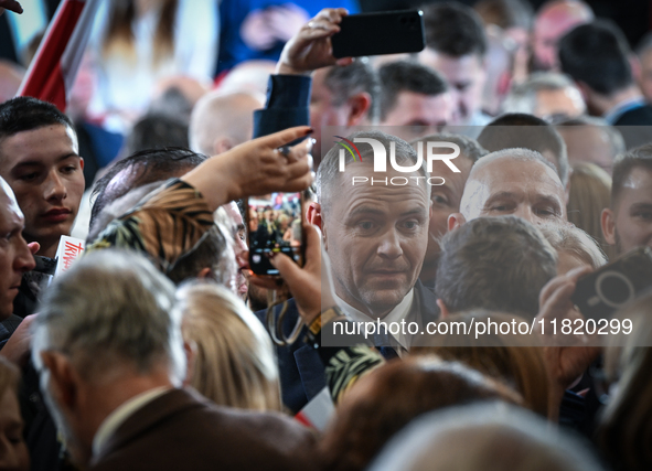 KRAKOW, POLAND - NOVEMBER 24:
Karol Nawrocki, the Law and Justice (PiS) party's candidate for the 2025 presidential election, surrounded by...