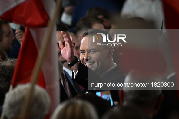 KRAKOW, POLAND - NOVEMBER 24:
Karol Nawrocki, the Law and Justice party's candidate for the 2025 presidential election, surrounded by PiS me...