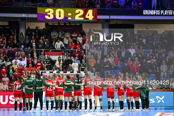 Team Hungary competes during the Women's EHF EURO 2024 match between Hungary and Turkey in Fonix Arena, Debrecen, on November 28, 2024. 