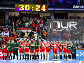 Team Hungary competes during the Women's EHF EURO 2024 match between Hungary and Turkey in Fonix Arena, Debrecen, on November 28, 2024. (