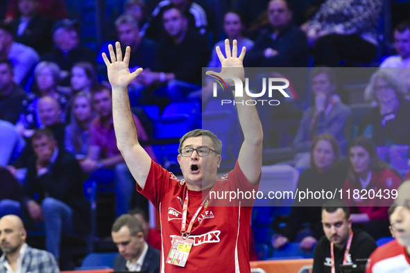 Vlagyimir Golovin participates in the Women's EHF EURO 2024 match between Hungary and Turkey at Fonix Arena in Debrecen, Hungary, on Novembe...