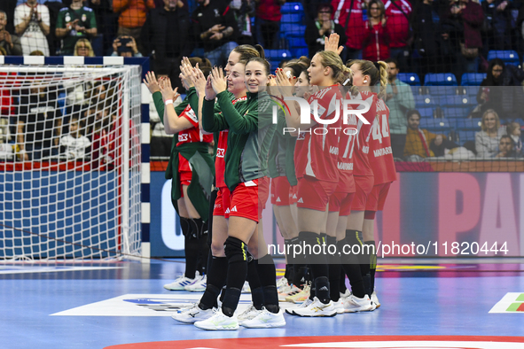 Team Hungary competes during the Women's EHF EURO 2024 match between Hungary and Turkey in Fonix Arena, Debrecen, on November 28, 2024. 