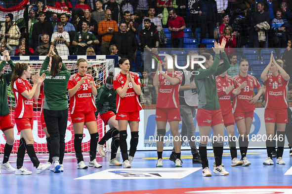 Team Hungary competes during the Women's EHF EURO 2024 match between Hungary and Turkey in Fonix Arena, Debrecen, on November 28, 2024. 