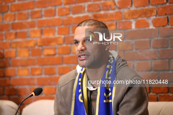 Former Indian opener Shikhar Dhawan speaks to the media from the VIP terminal of Tribhuvan International Airport in Kathmandu, Nepal, on Nov...