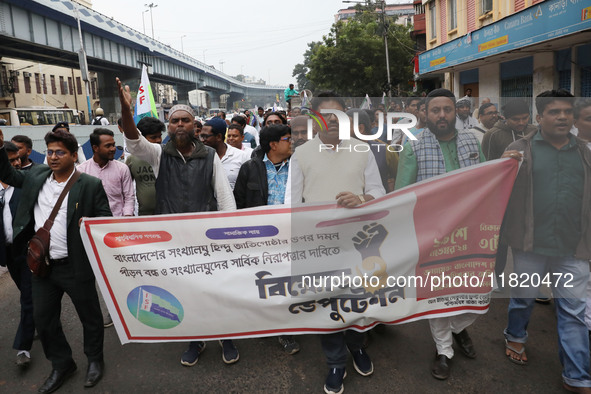 Supporters of the Indian Secular Front (ISF) party seek slogans during a protest march towards the Bangladesh Deputy High Commission against...