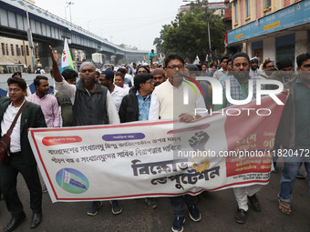 Supporters of the Indian Secular Front (ISF) party seek slogans during a protest march towards the Bangladesh Deputy High Commission against...