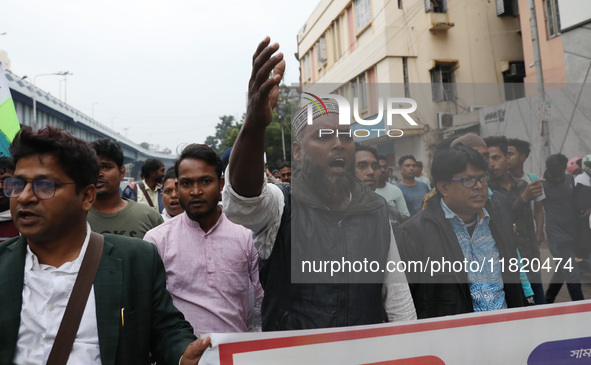 Supporters of the Indian Secular Front (ISF) party seek slogans during a protest march towards the Bangladesh Deputy High Commission against...