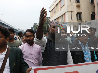 Supporters of the Indian Secular Front (ISF) party seek slogans during a protest march towards the Bangladesh Deputy High Commission against...