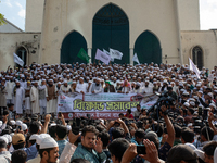 Hefazat-e-Islam supporters stage a protest after Friday prayers at the premises of Baitul Mukarram National Mosque, demanding an immediate b...