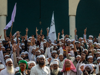 Hefazat-e-Islam supporters stage a protest after Friday prayers at the premises of Baitul Mukarram National Mosque, demanding an immediate b...