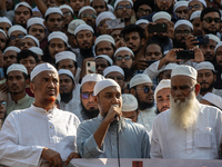 Abu Twaha Adnan, a popular Islamic speaker, delivers his speech at a protest after Friday prayers at the premises of Baitul Mukarram Nationa...