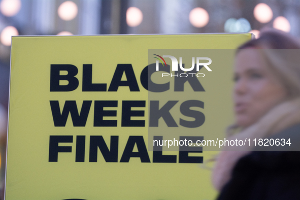 A general view of a Black Friday Sale sign is seen at the city center of Cologne, Germany, on November 29, 2024, during the Black Friday Sal...