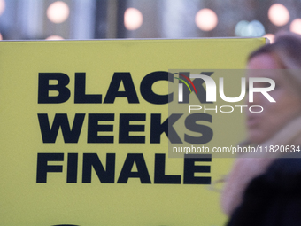 A general view of a Black Friday Sale sign is seen at the city center of Cologne, Germany, on November 29, 2024, during the Black Friday Sal...