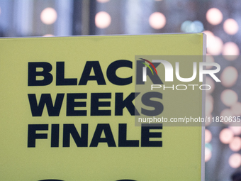 A general view of a Black Friday Sale sign is seen at the city center of Cologne, Germany, on November 29, 2024, during the Black Friday Sal...