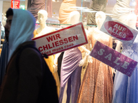 A general view of a Black Friday Sale sign is seen at the city center of Cologne, Germany, on November 29, 2024, during the Black Friday Sal...