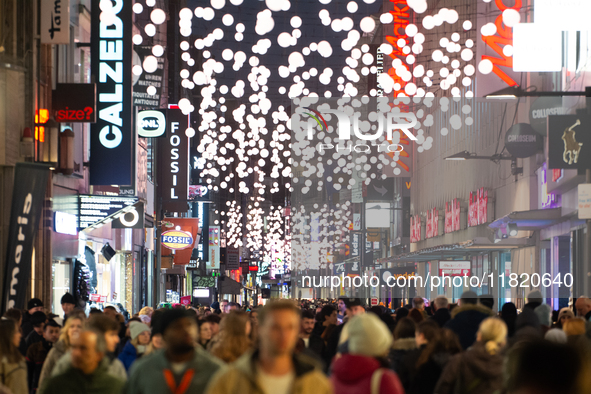 A general view shows a crowd of shoppers at the city center of Cologne, Germany, on November 29, 2024, during the Black Friday Sale. 