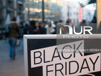 A general view of a Black Friday Sale sign is seen at the city center of Cologne, Germany, on November 29, 2024, during the Black Friday Sal...