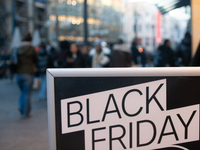 A general view of a Black Friday Sale sign is seen at the city center of Cologne, Germany, on November 29, 2024, during the Black Friday Sal...