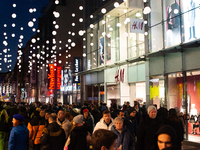 A general view shows a crowd of shoppers at the city center of Cologne, Germany, on November 29, 2024, during the Black Friday Sale. (