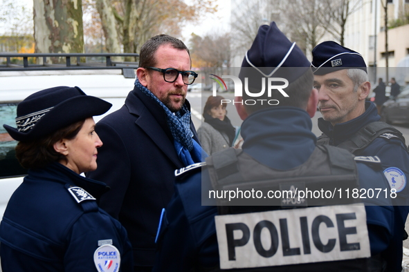 The Minister of Daily Security Nicolas Daragon installs an anti-narcotics police brigade to eradicate drug trafficking in Villeurbanne, Fran...