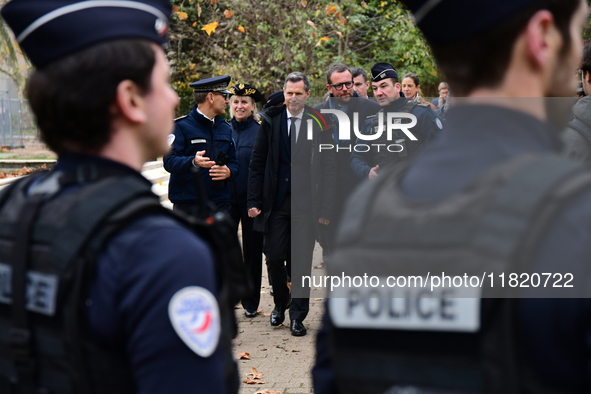 The Minister of Daily Security Nicolas Daragon installs an anti-narcotics police brigade to eradicate drug trafficking in Villeurbanne, Fran...