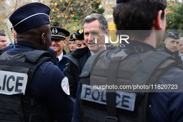 The Minister of Daily Security Nicolas Daragon installs an anti-narcotics police brigade to eradicate drug trafficking in Villeurbanne, Fran...