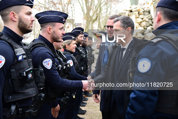 The Minister of Daily Security Nicolas Daragon installs an anti-narcotics police brigade to eradicate drug trafficking in Villeurbanne, Fran...