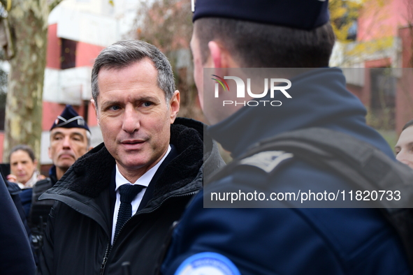 The Minister of Daily Security Nicolas Daragon installs an anti-narcotics police brigade to eradicate drug trafficking in Villeurbanne, Fran...