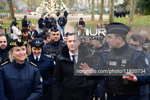 The Minister of Daily Security Nicolas Daragon installs an anti-narcotics police brigade to eradicate drug trafficking in Villeurbanne, Fran...