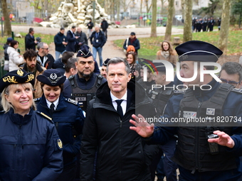 The Minister of Daily Security Nicolas Daragon installs an anti-narcotics police brigade to eradicate drug trafficking in Villeurbanne, Fran...