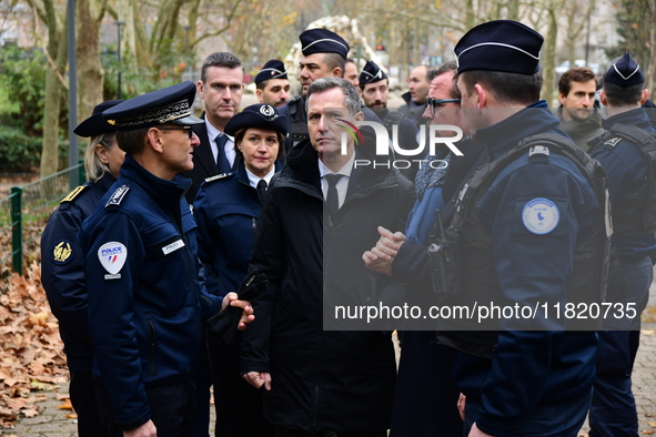 The Minister of Daily Security Nicolas Daragon installs an anti-narcotics police brigade to eradicate drug trafficking in Villeurbanne, Fran...